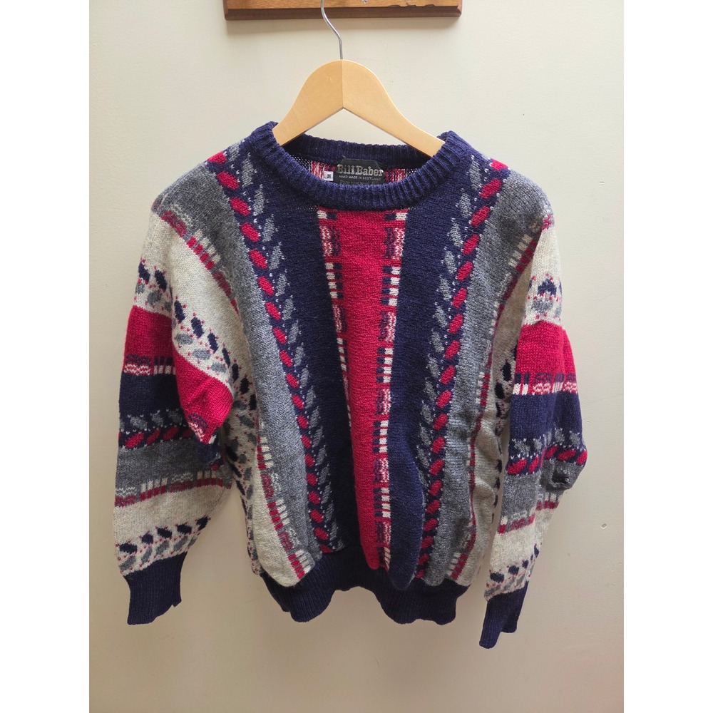 Bill Baber Scotland Hand Made Pure New Wool Sweater‎ Mens Medium Geometric Pink